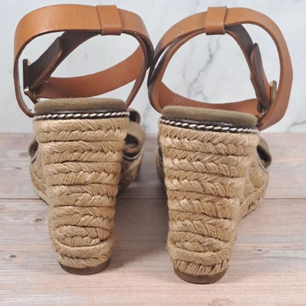 Tory Burch Espadrille Wedge Sandals w/Leather Strap Women's Size6B
